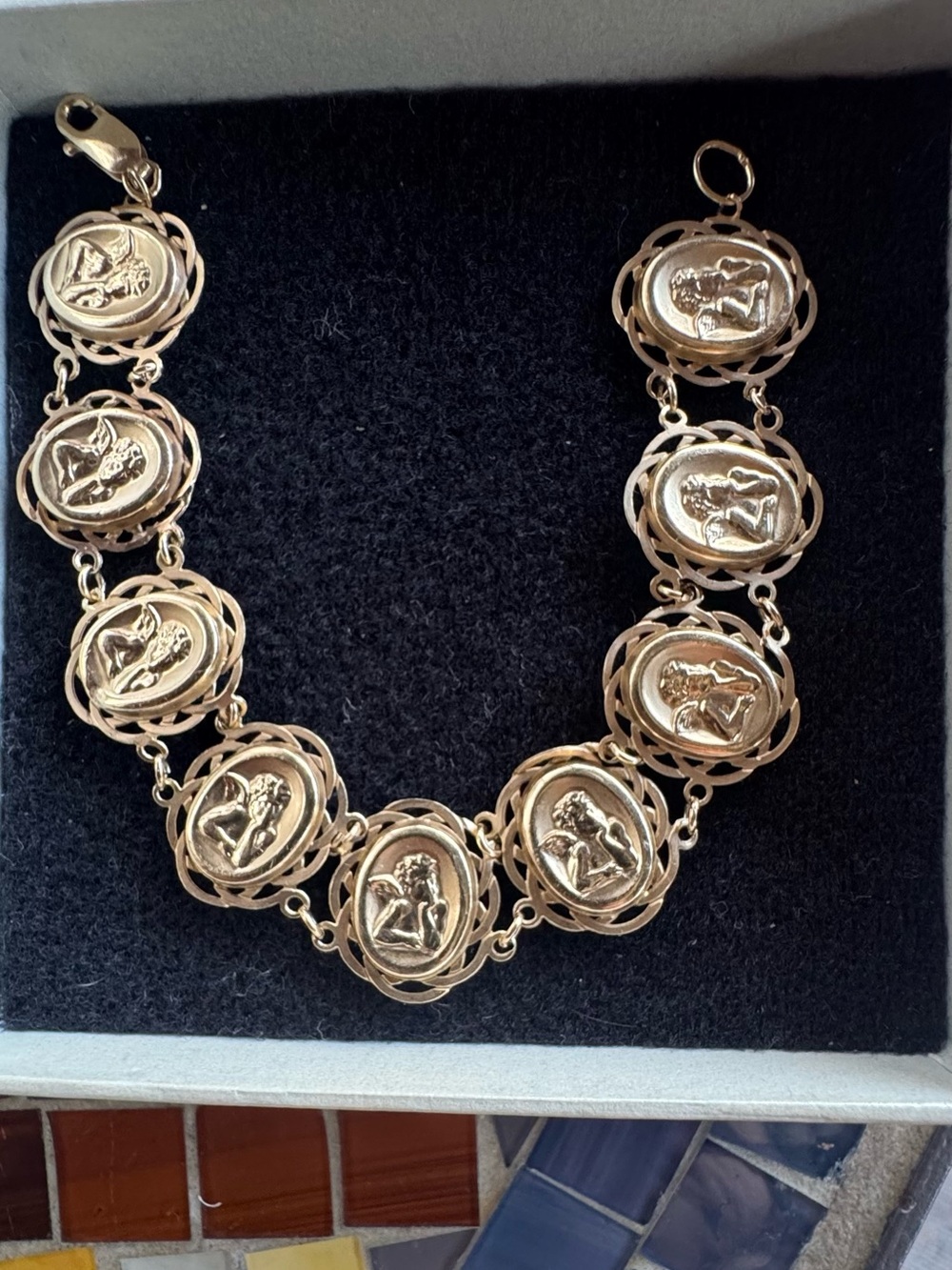 Vintage 14K Gold Raphael Guardian Angel Bracelet 8g
